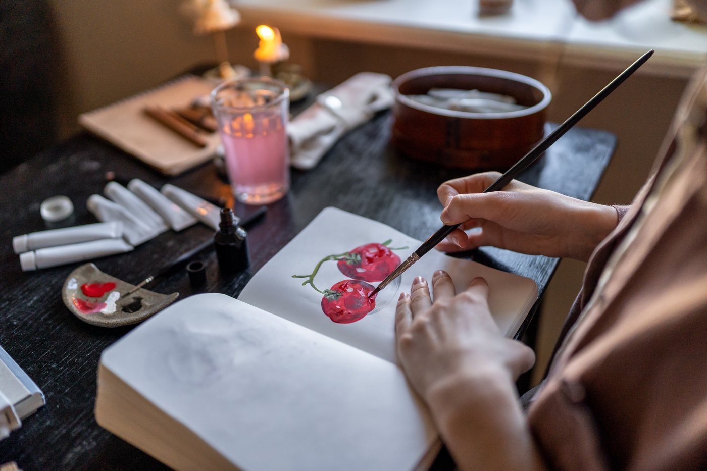 Painting a page in an art journal